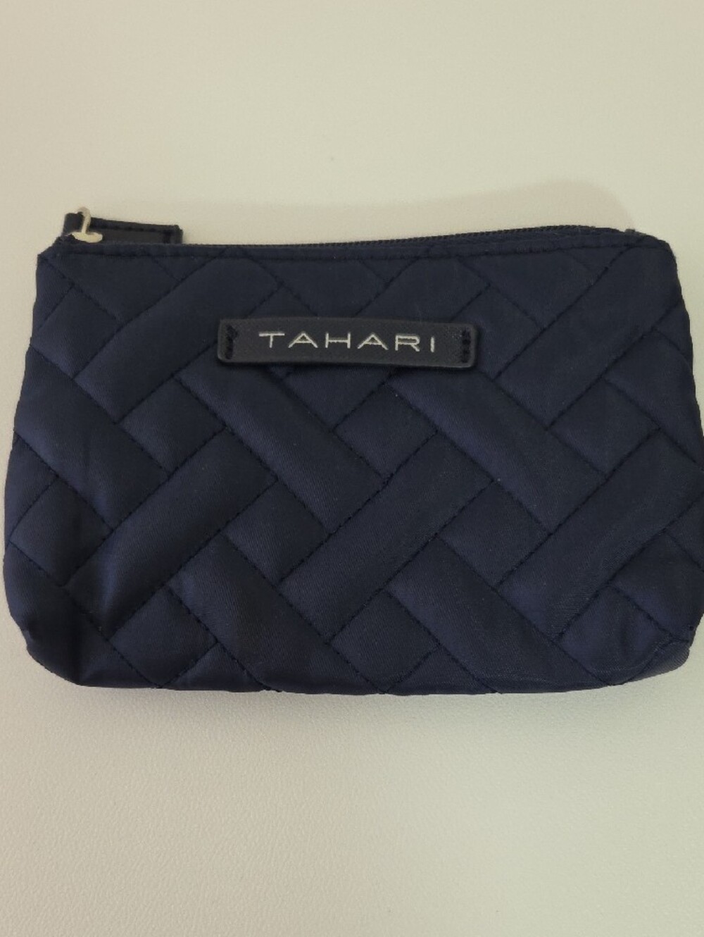 Tahari Navy Quilted Chevron Pouch